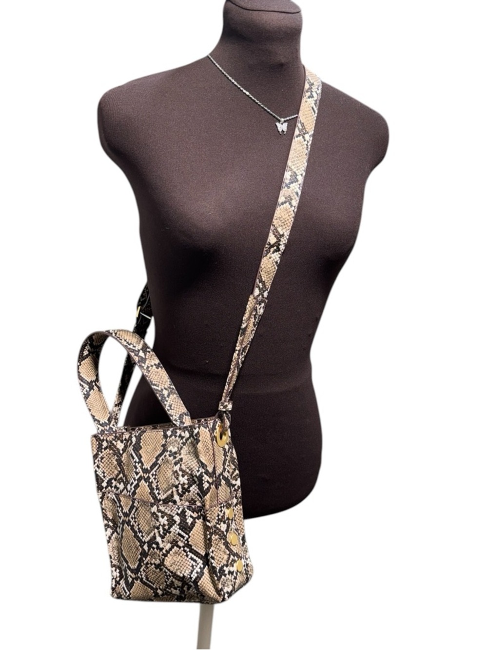 Hammitt Davis Small Bucket Bag Snake Print Leather Crossbody Gold Hardware